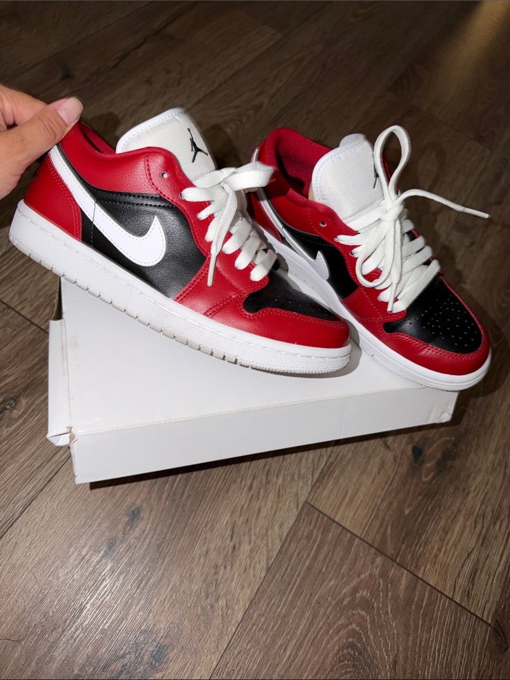 Jordan Low Top Sneakers in Red, Black & White - Picture 2 of 3